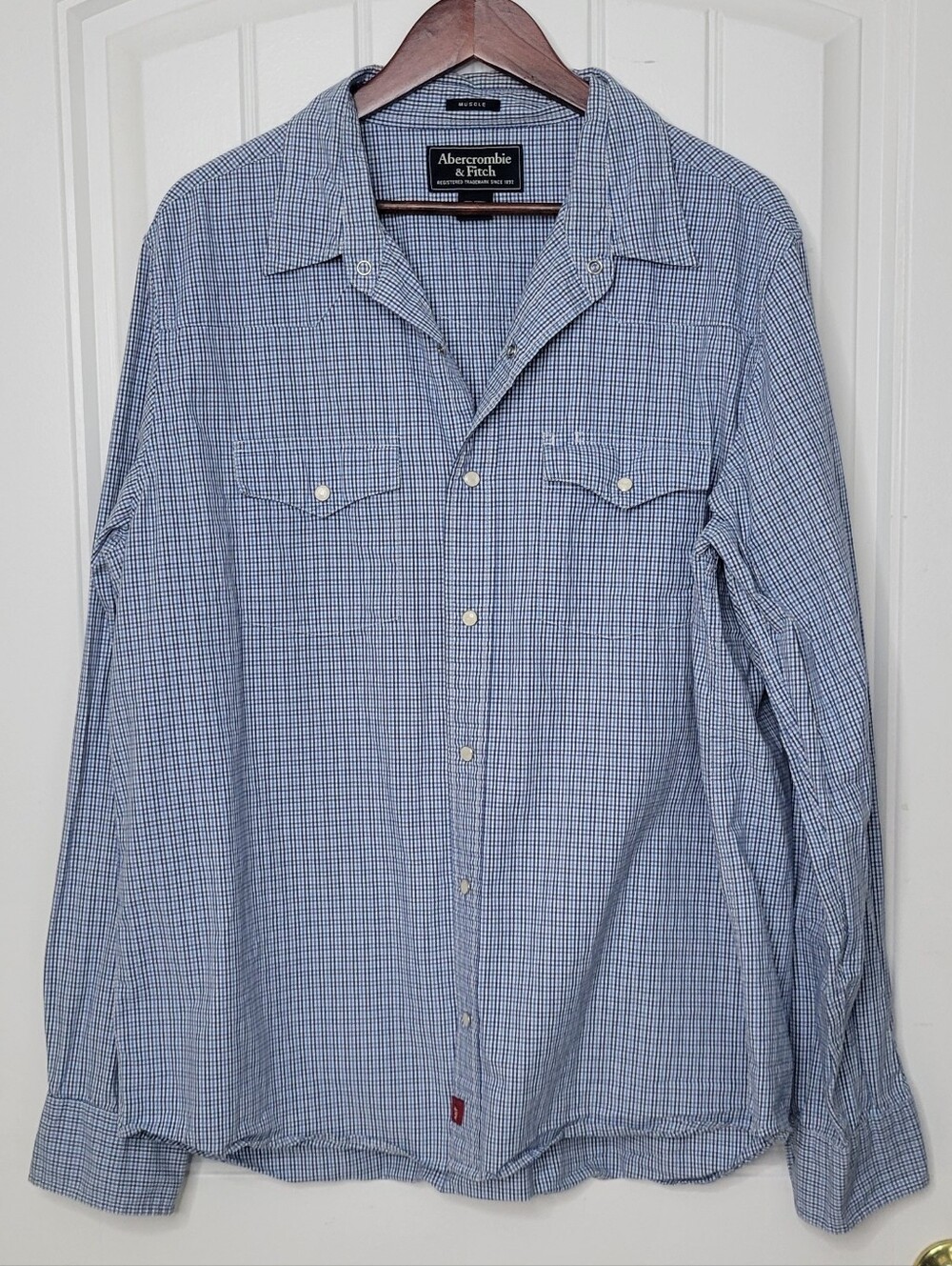 Abercrombie & Fitch Men's Blue Check Button Down Shirt